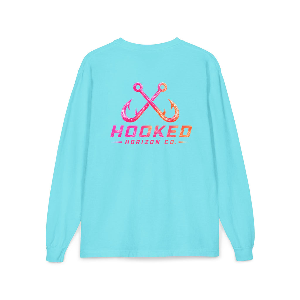 Hot Pink & Peach Hooked Horizon Co. — Classic Logo Unisex Long Sleeve Pocket T-Shirt