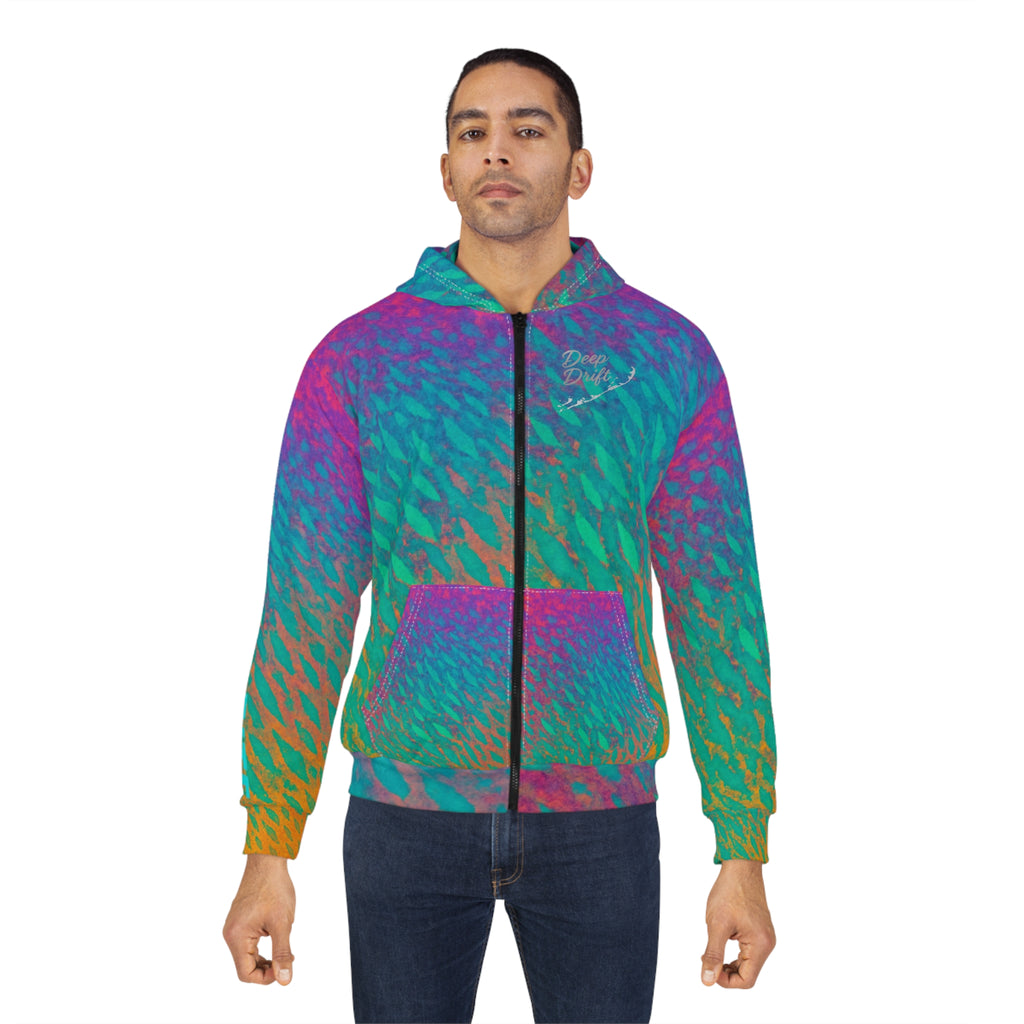 Deep Drift Hooked Horizon Co. Fishing Tee Colorful Tie-Dye Fishscale Rainbow Parrot Fish Zip Hoodie, Gifts for Her Gifts for Him, Angler Gear