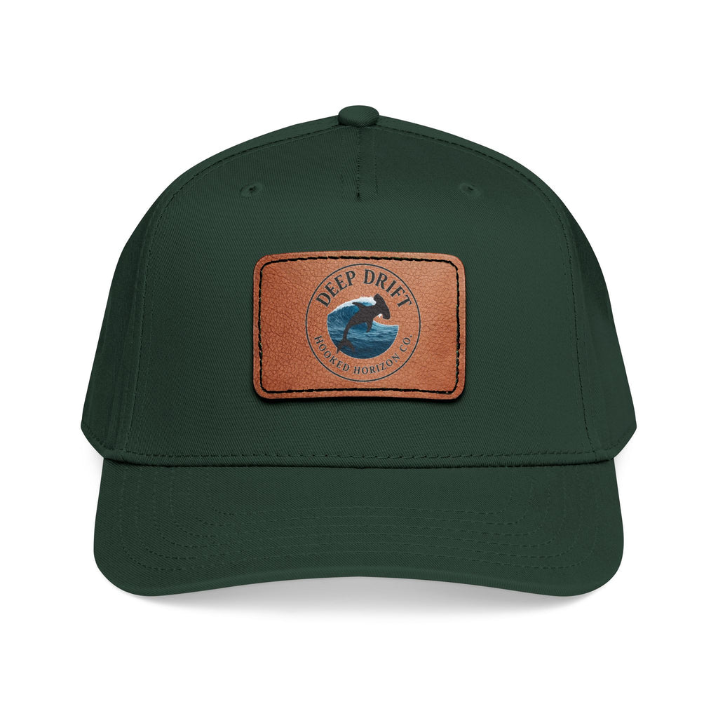 Deep Drift Leather Patch Baseball Cap — Hooked Horizon Co. Ocean Wave Logo, Multiple Color Variations