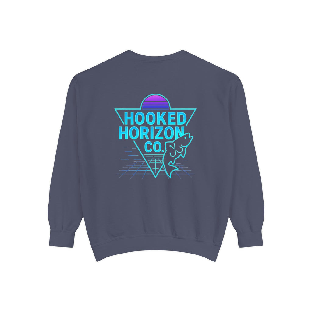 Vintage Vibes Grid Sweatshirt — "Hooked Horizon Co." Logo Pullover