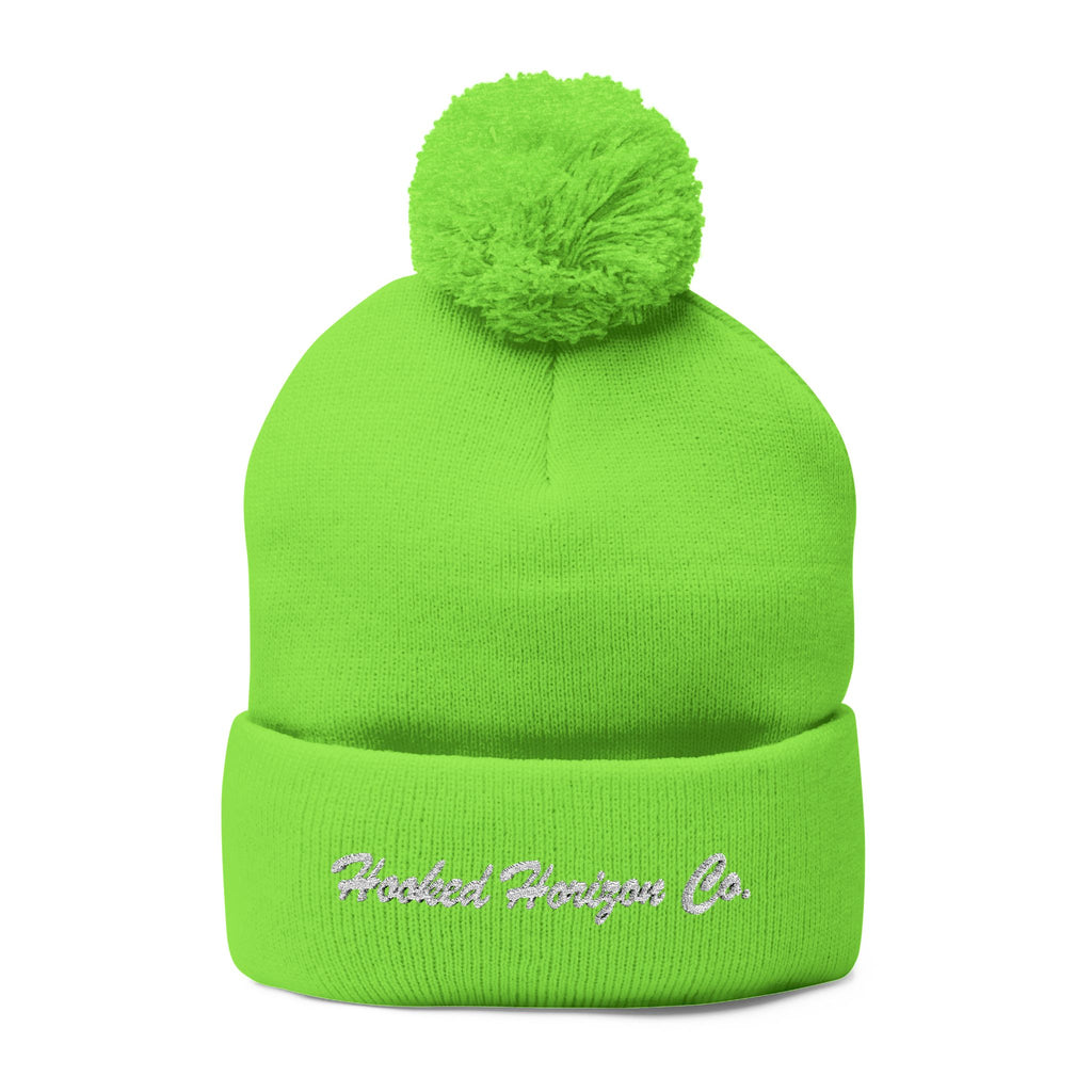 Hooked Horizon Co. Embroidered Pom-Pom Knit Cap — Cozy Grey Beanie with Multiple Color Variations