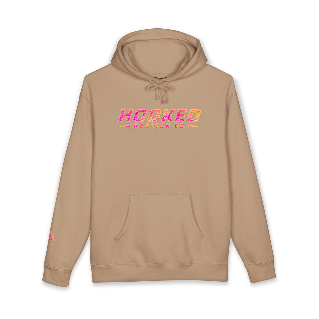 Hot Pink & Peach Hooked Horizon Co. — Fishing Back Graphic Hoodie, Multiple Color Variations