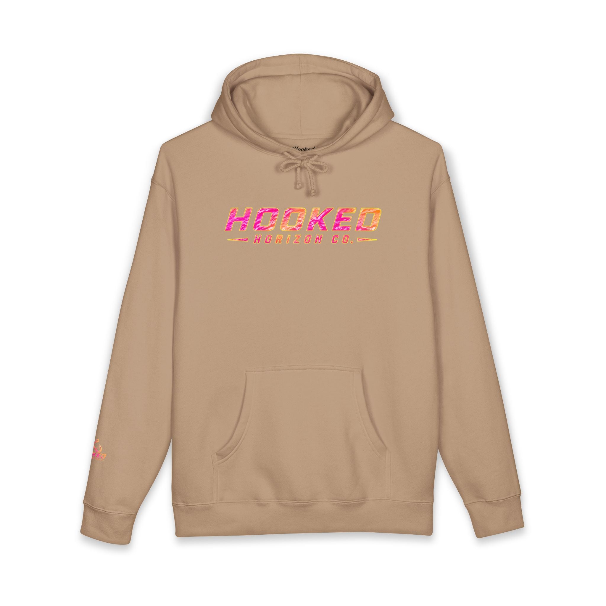 Hot Pink & Peach Hooked Horizon Co. — Fishing Back Graphic Hoodie, Multiple Color Variations