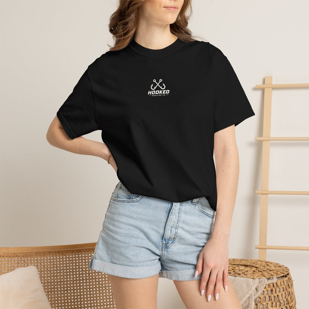 USA Shark Flag T-Shirt — "Hooked Horizon Co." American Fishing Graphic Tee