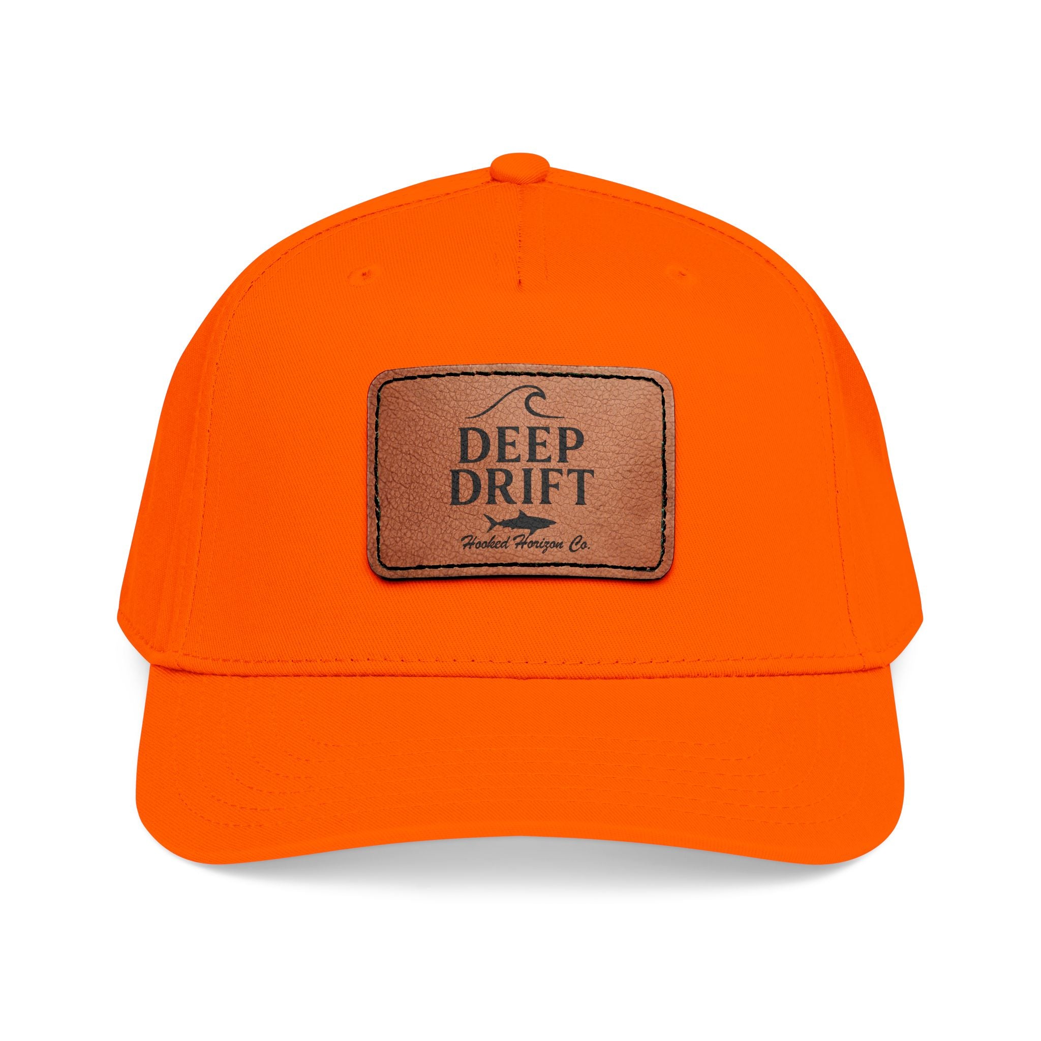 "Deep Drift" Shark Wave Leather Patch Baseball Cap — Hooked Horizon Co. Ocean Wave Logo, Multiple Color Variations