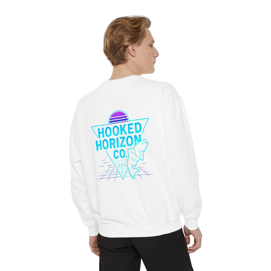 Vintage Vibes Grid Sweatshirt — "Hooked Horizon Co." Logo Pullover