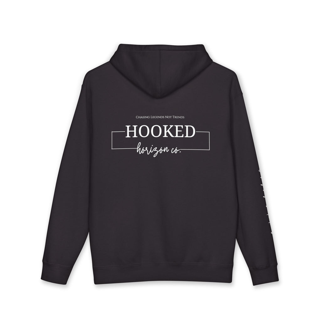 Chasing Legends Not Trends Hoodie Hooked Horizon Co. — Minimal Fishing Back Graphic Hoodie, Multiple Color Variations
