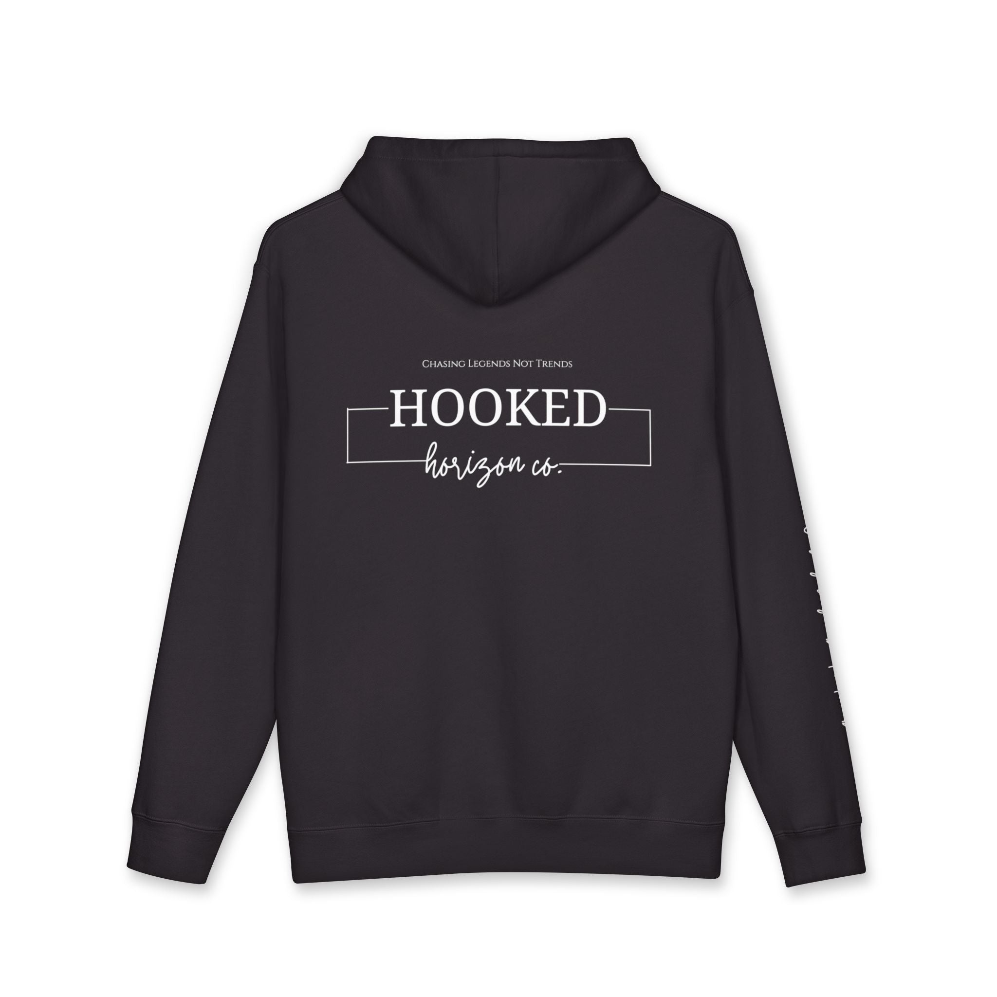 Chasing Legends Not Trends Hoodie Hooked Horizon Co. — Minimal Fishing Back Graphic Hoodie, Multiple Color Variations