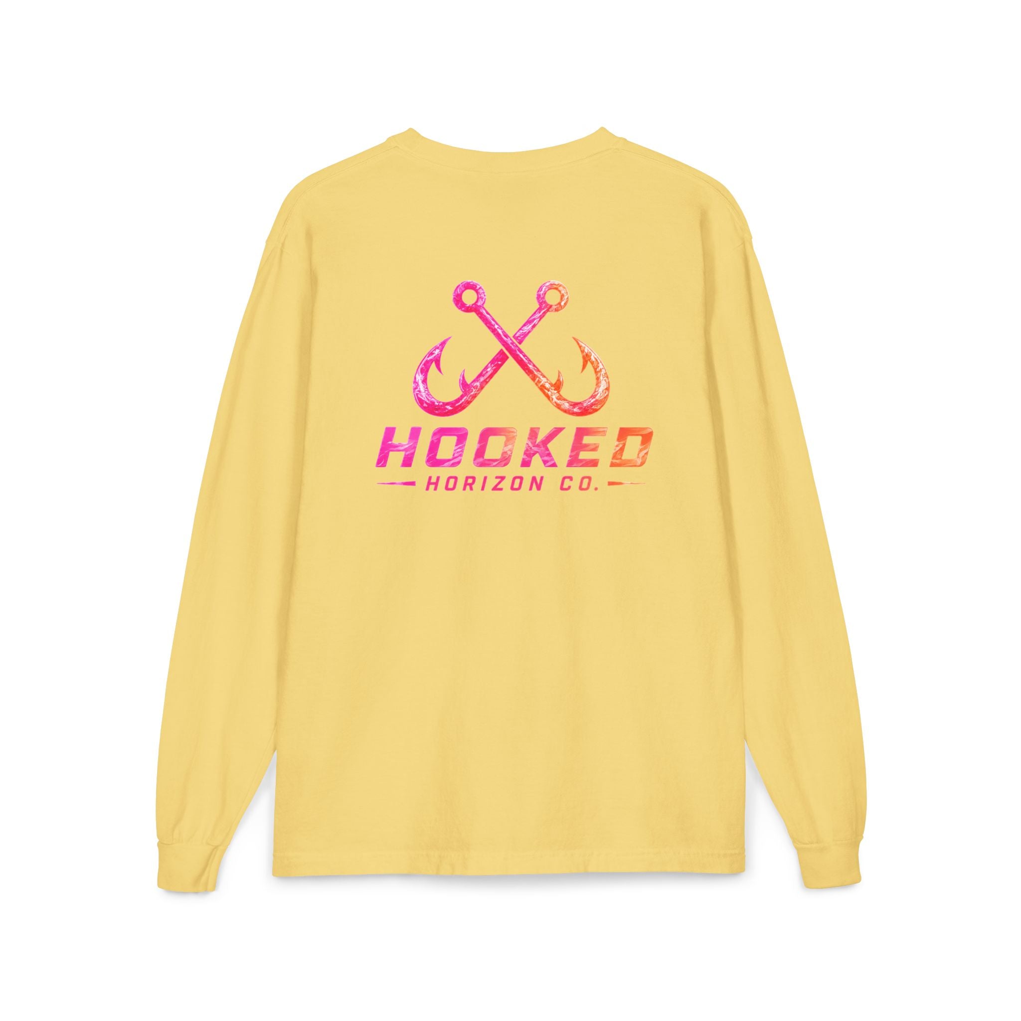 Hot Pink & Peach Hooked Horizon Co. — Classic Logo Unisex Long Sleeve Pocket T-Shirt