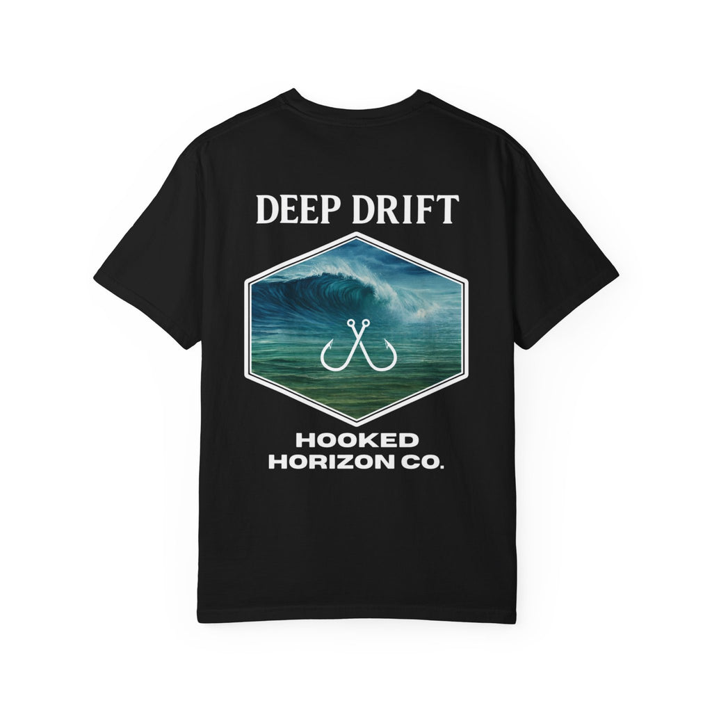 Deep Drift Wave Break Fishing T-Shirt - White Trim Ocean-inspired Fishing Tee for Angler Lovers, Hooked Horizon Co. Tee