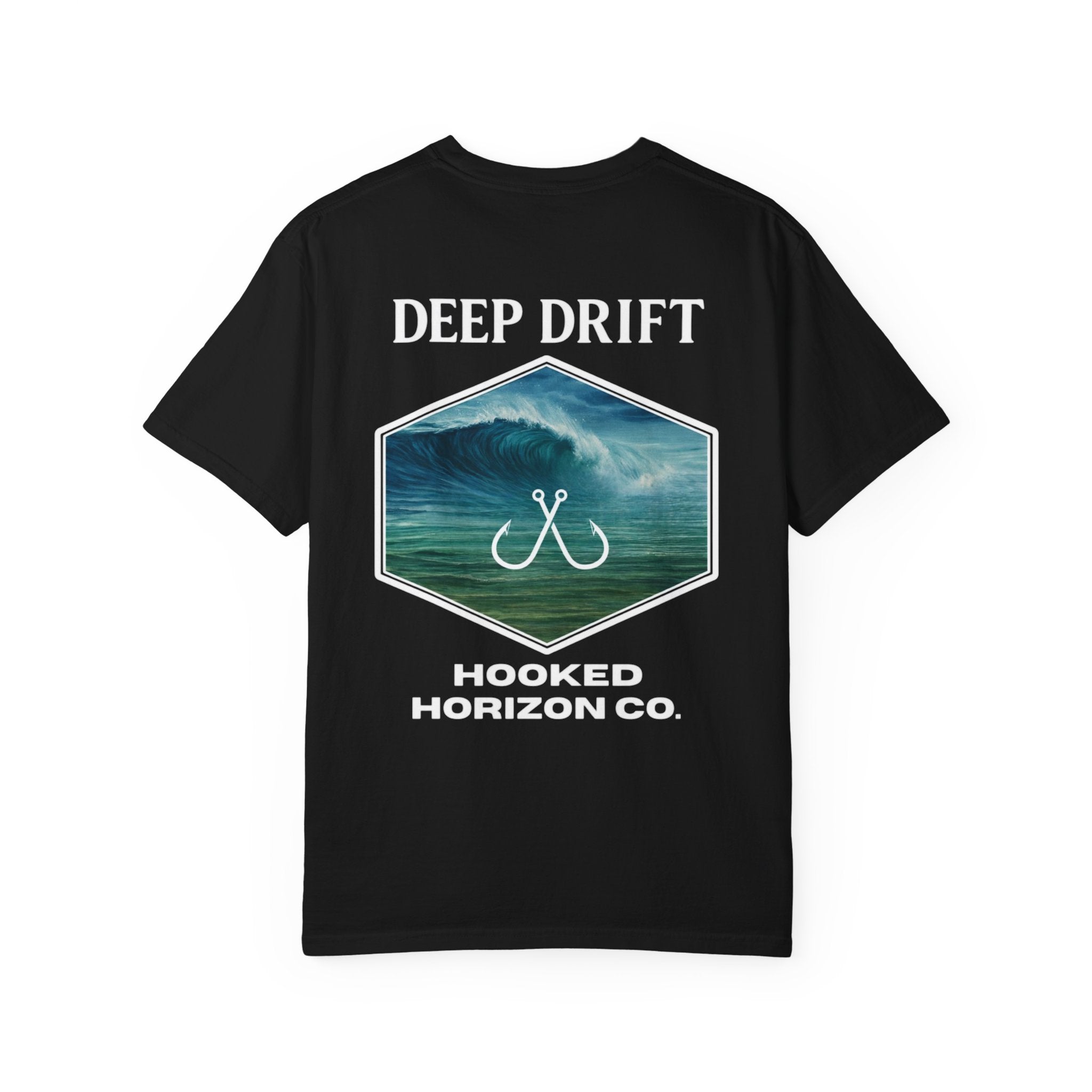 Deep Drift Wave Break Fishing T-Shirt - White Trim Ocean-inspired Fishing Tee for Angler Lovers, Hooked Horizon Co. Tee