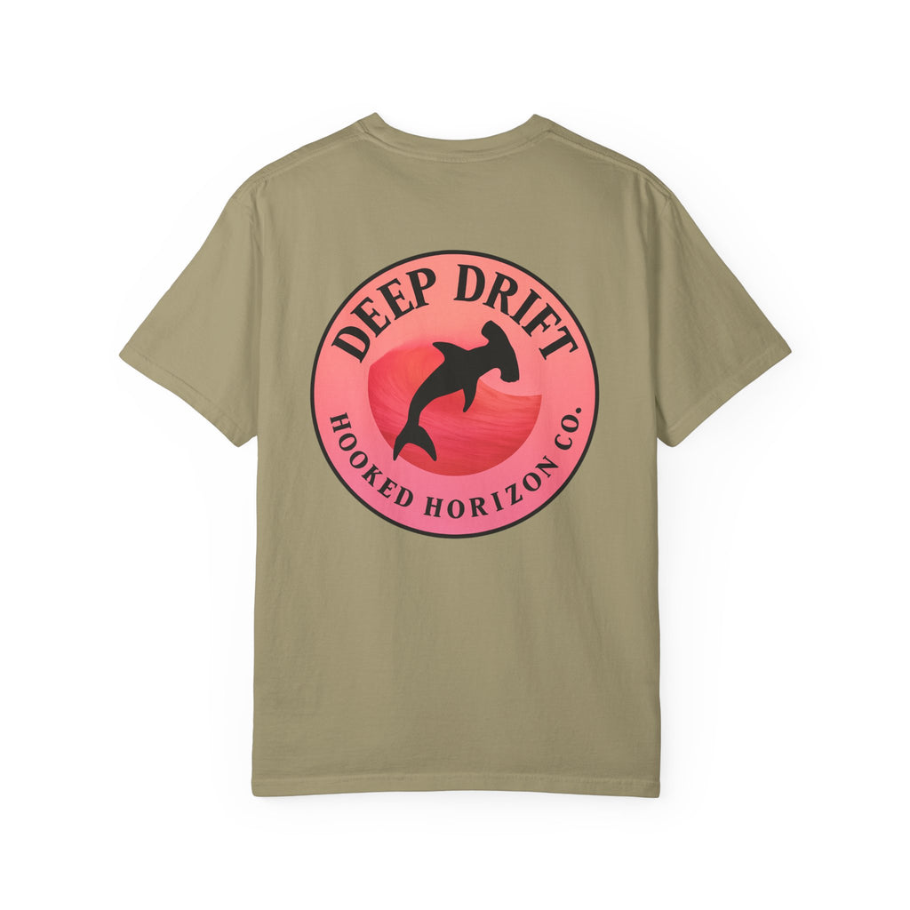 Deep Drift Fishing T-Shirt - Pink & Peach Fishing Tee for Angler Lovers, Pink Ombre, Hammer Head Shark Tee, Ocean-inspired