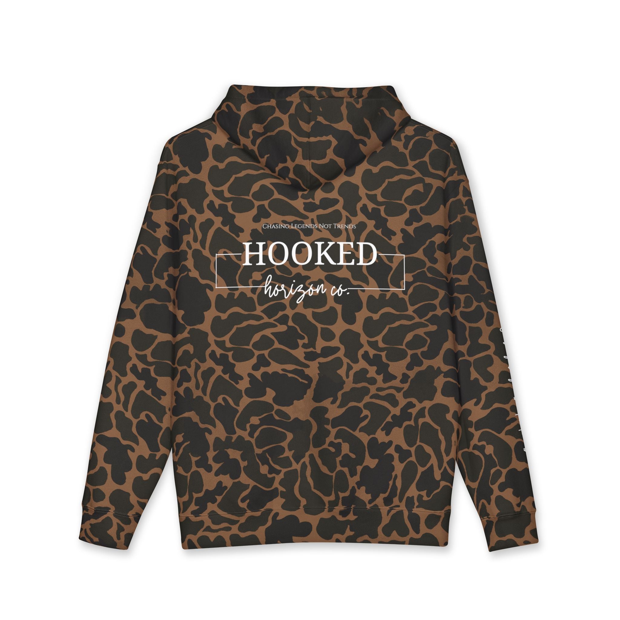 Chasing Legends Not Trends Hoodie Hooked Horizon Co. — Minimal Fishing Back Graphic Hoodie, Multiple Color Variations