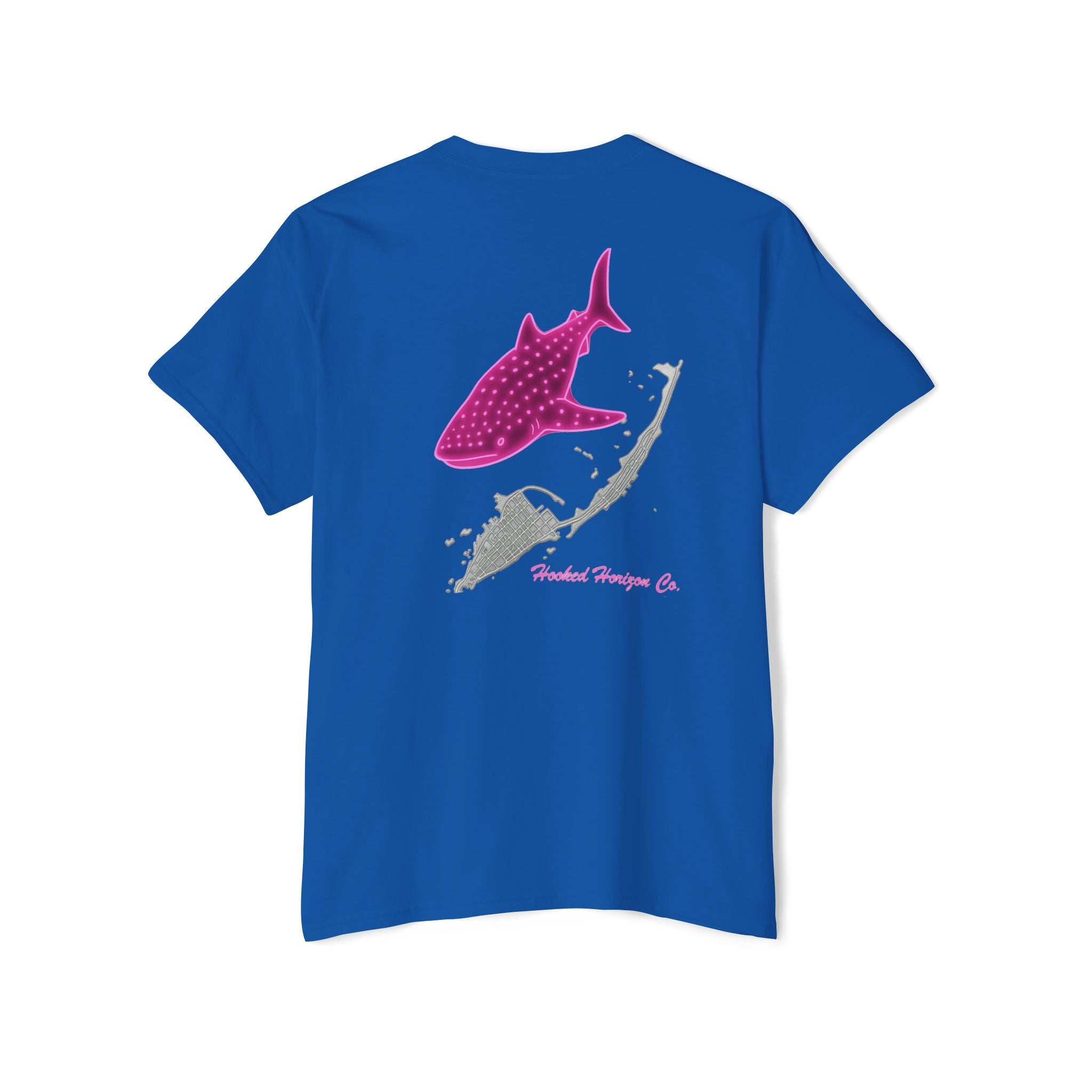 Neon Whale Shark Deep Drift Hooked HorizonCo.  Tee- Perfect for Angler and Fishing Gifts, For him, For Her Unisex Cotton T-Shirt for Fishing & Wildlife Enthusiasts, Ocean Lovers