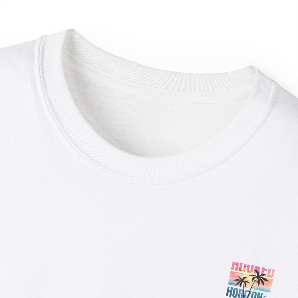 Sunset & Palm Tree T-Shirt — "Hooked" Boat & Horizon Graphic Tee, Multiple Color Variations