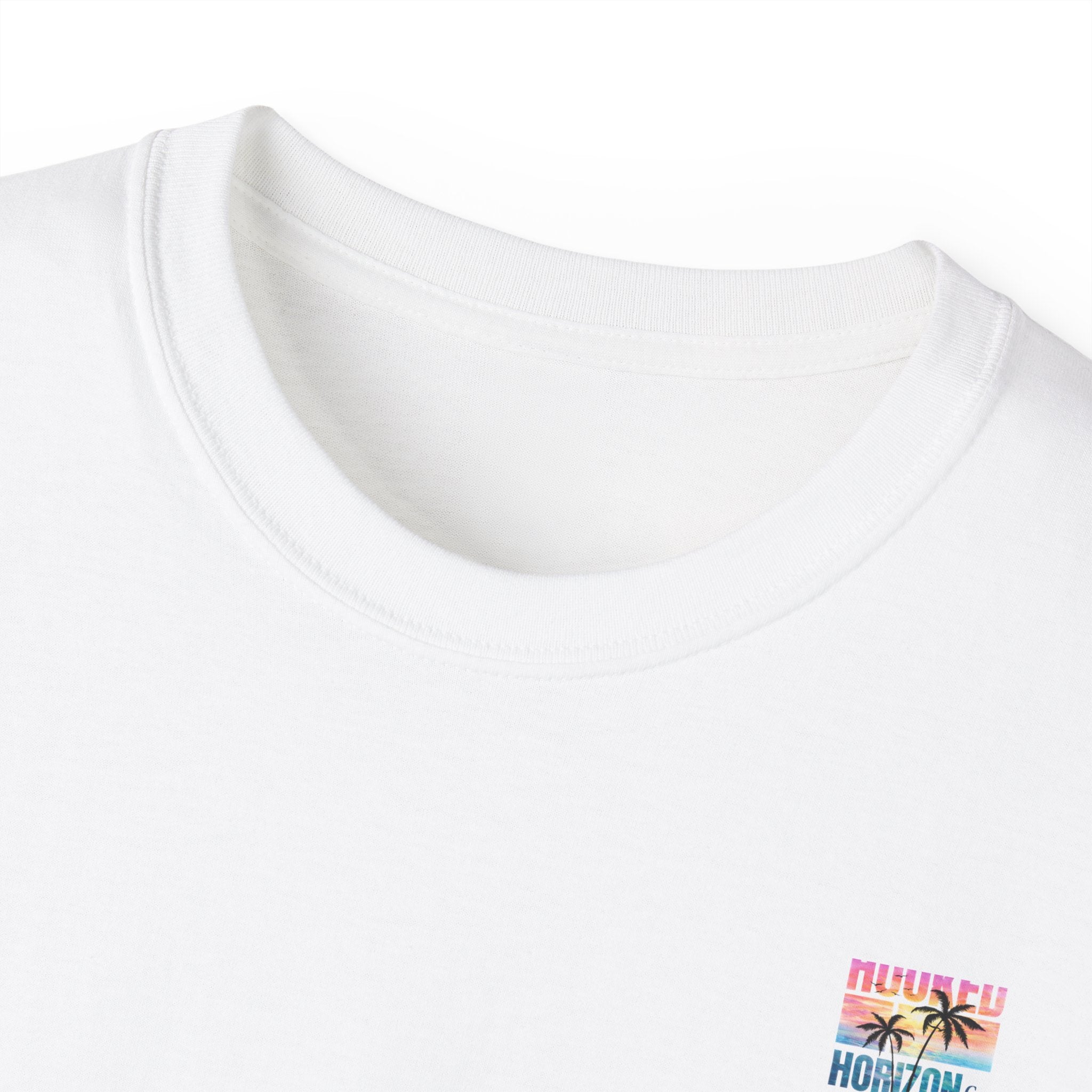 Sunset & Palm Tree T-Shirt — "Hooked" Boat & Horizon Graphic Tee, Multiple Color Variations