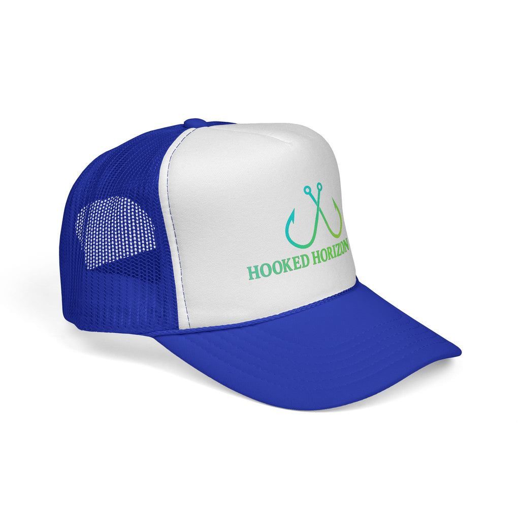 Sea Green & Teal Blue Trucker Cap — Hooked Horizon Co. Fishing Hooks Logo