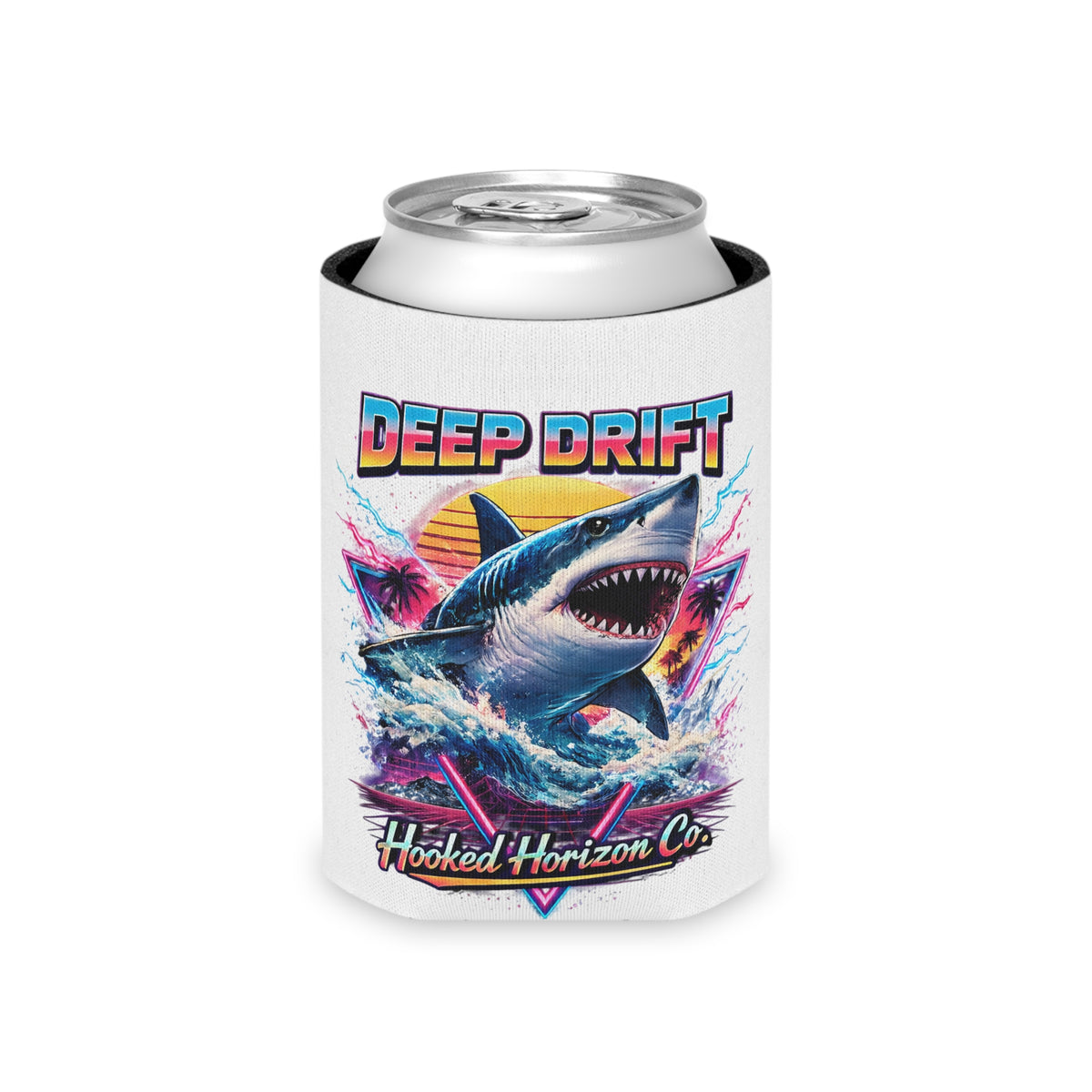 White Shark Cooler Coozie — Hooked Horizon Co. Fishing Wave Koozie