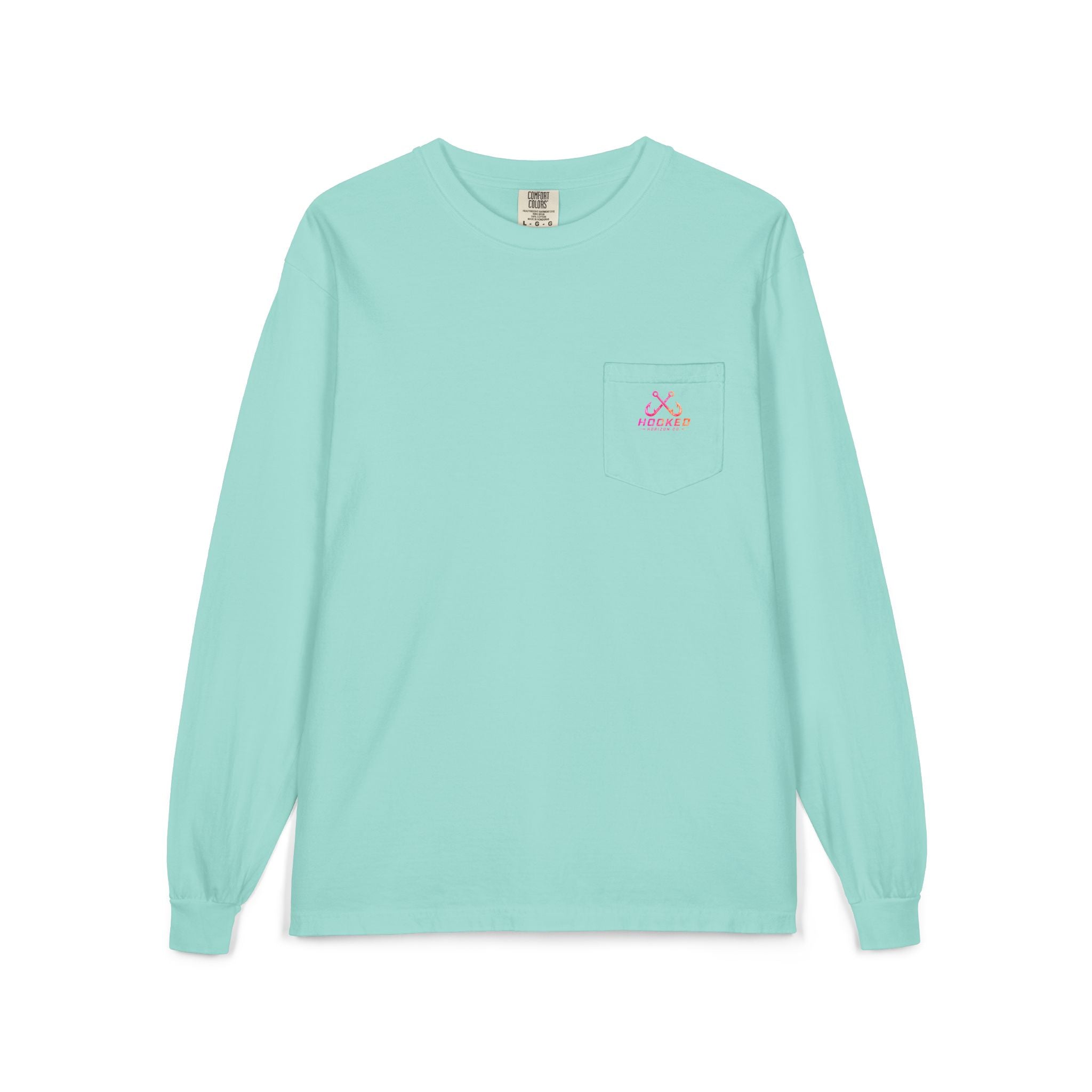 Hot Pink & Peach Hooked Horizon Co. — Classic Logo Unisex Long Sleeve Pocket T-Shirt
