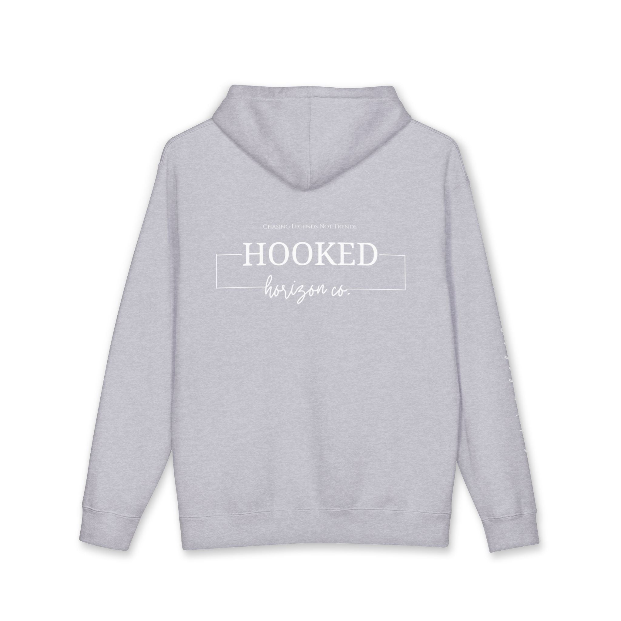 Chasing Legends Not Trends Hoodie Hooked Horizon Co. — Minimal Fishing Back Graphic Hoodie, Multiple Color Variations