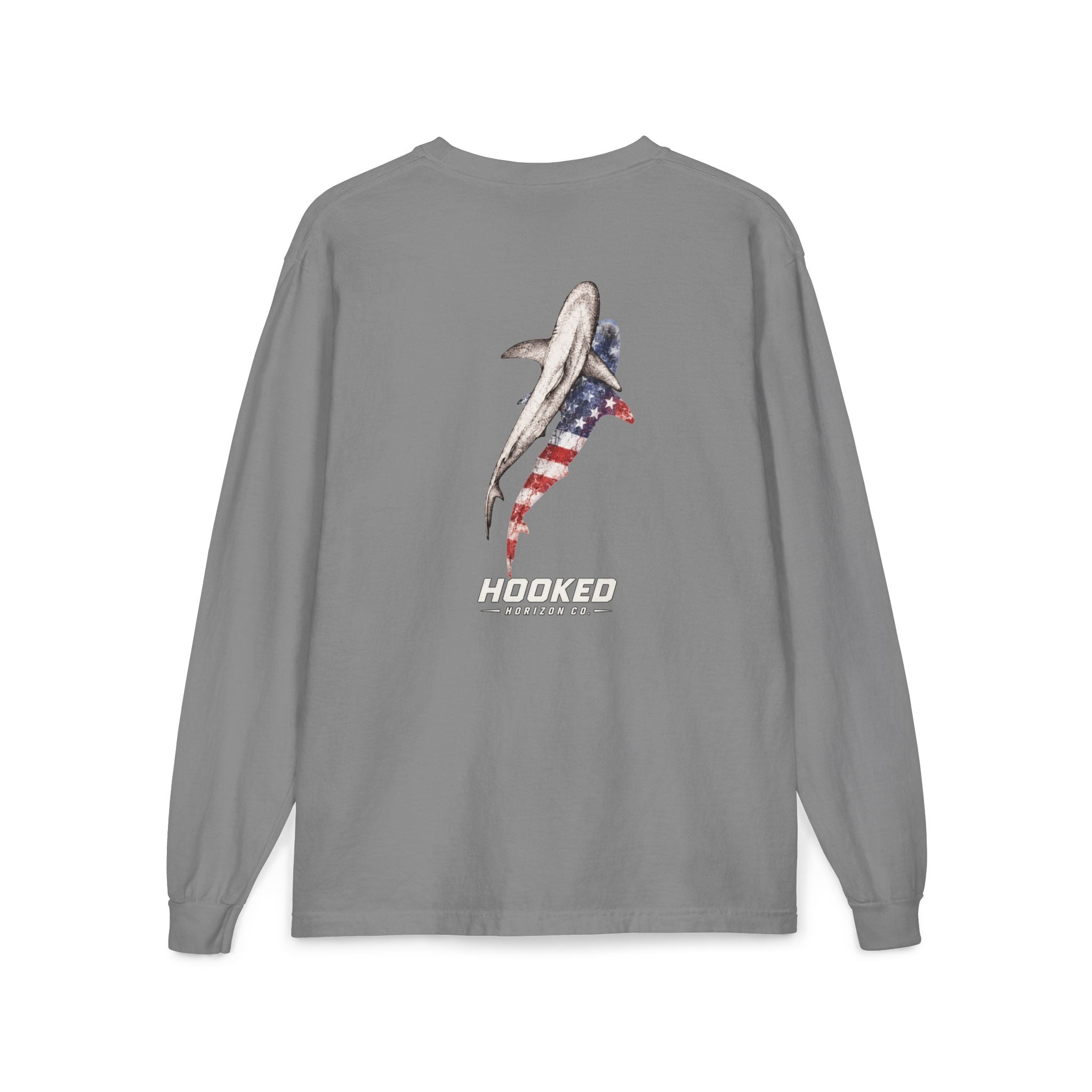 USA Shark Hooked Horizon Co.  Classic Logo Unisex Long Sleeve Pocket T-Shirt