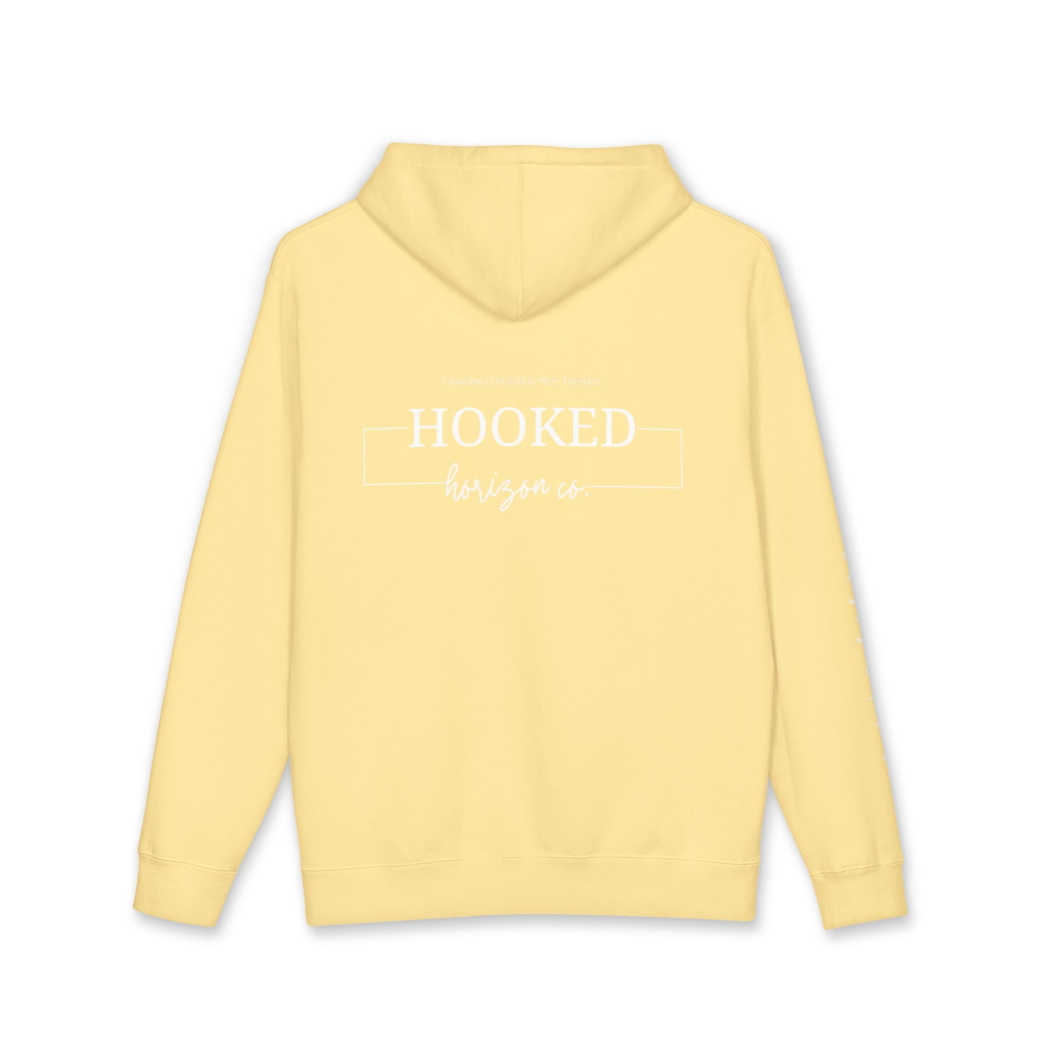 Chasing Legends Not Trends Hoodie Hooked Horizon Co. — Minimal Fishing Back Graphic Hoodie, Multiple Color Variations