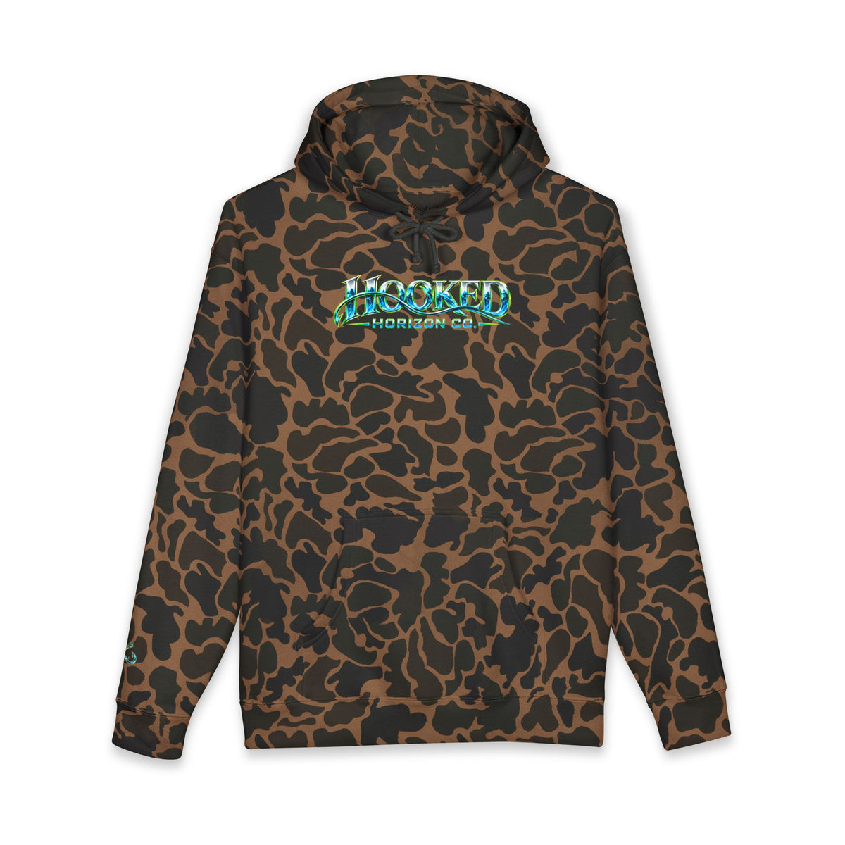 Barracuda Like Green Logo Hoodie—Hooked Horizon Co. — Fishing Back Graphic Hoodie, Multiple Color Variations