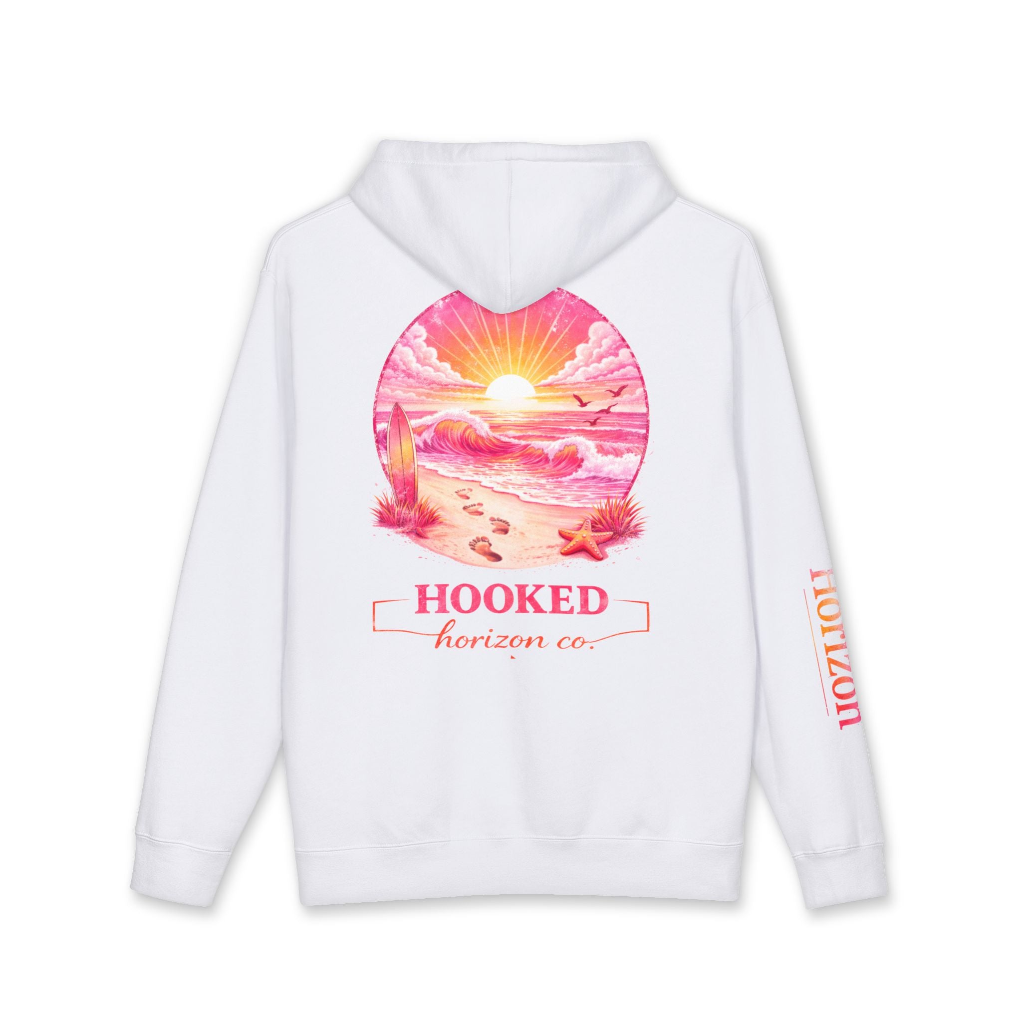 Pink & Orange Chasing Legends Not Trends Hoodie Hooked Horizon Co. — Minimal Skeletal Fish Back Graphic Hoodie, Multiple Color Variations