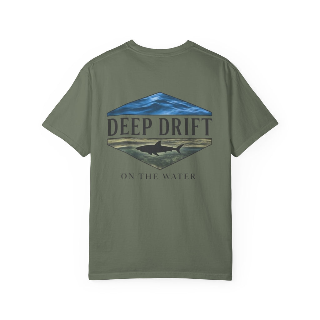 Shark Tee — "Deep Drift on the Water" Fishing Graphicishing Tee for Angler Lovers, Shark Lovers, Ocean Tee
