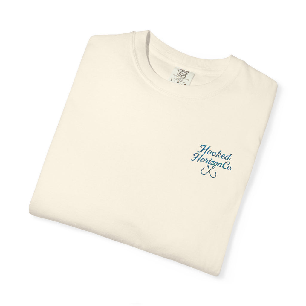Mahi Mahi Hooked Horizon Co. — "Chasing Legends" Deep Drift Fishing Graphicishing Tee for Angler Lovers, Shark Lovers, Ocean Tee