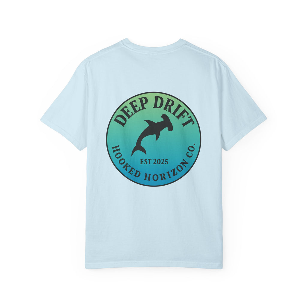 Deep Drift Fishing T-Shirt - Green & Blue Fishing Tee for Angler Lovers, Hammer Head Shark, Ocean Tee