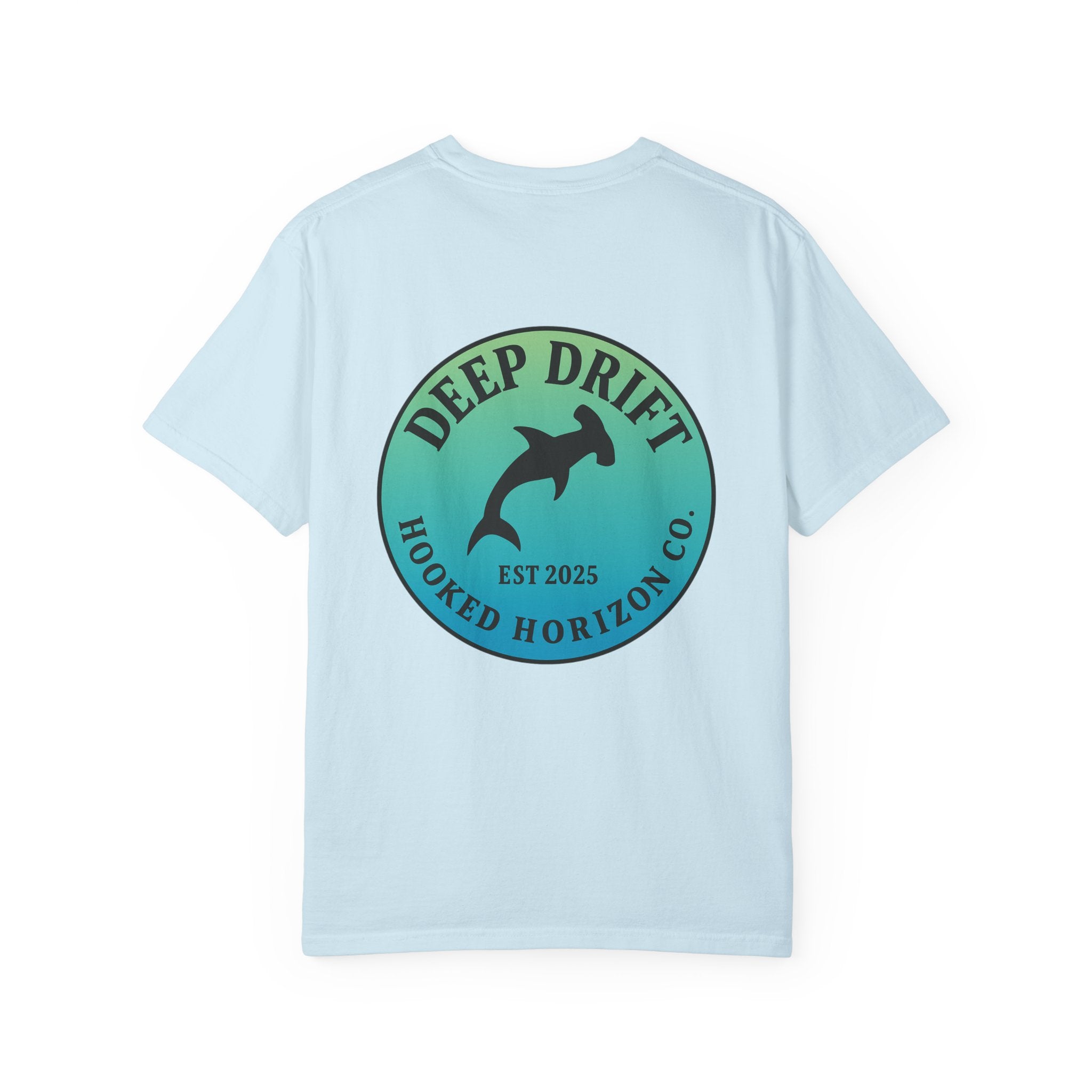 Deep Drift Fishing T-Shirt - Green & Blue Fishing Tee for Angler Lovers, Hammer Head Shark, Ocean Tee