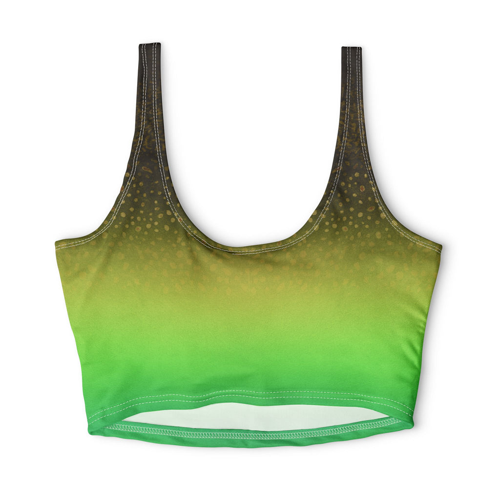 Green Gradient Spotted Fishing Sports Bra– Hooked Horizon Co. Stylish Sports Bra for Active Women, Workout Top, Gym Essential, Fitness Apparel, Athleisure Wear, Yoga Gear