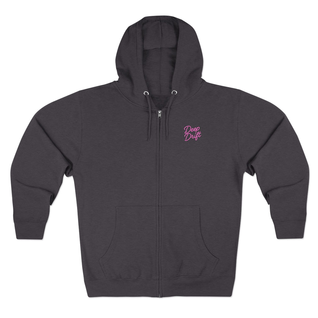 Neon Deep Drift Coral & Turtle Hooked Horizon Co. Unisex Zip Hoodie for Ocean Lovers, Nautical Fashion, Cool Weather Gear, Everyday Comfort, Perfect Gift