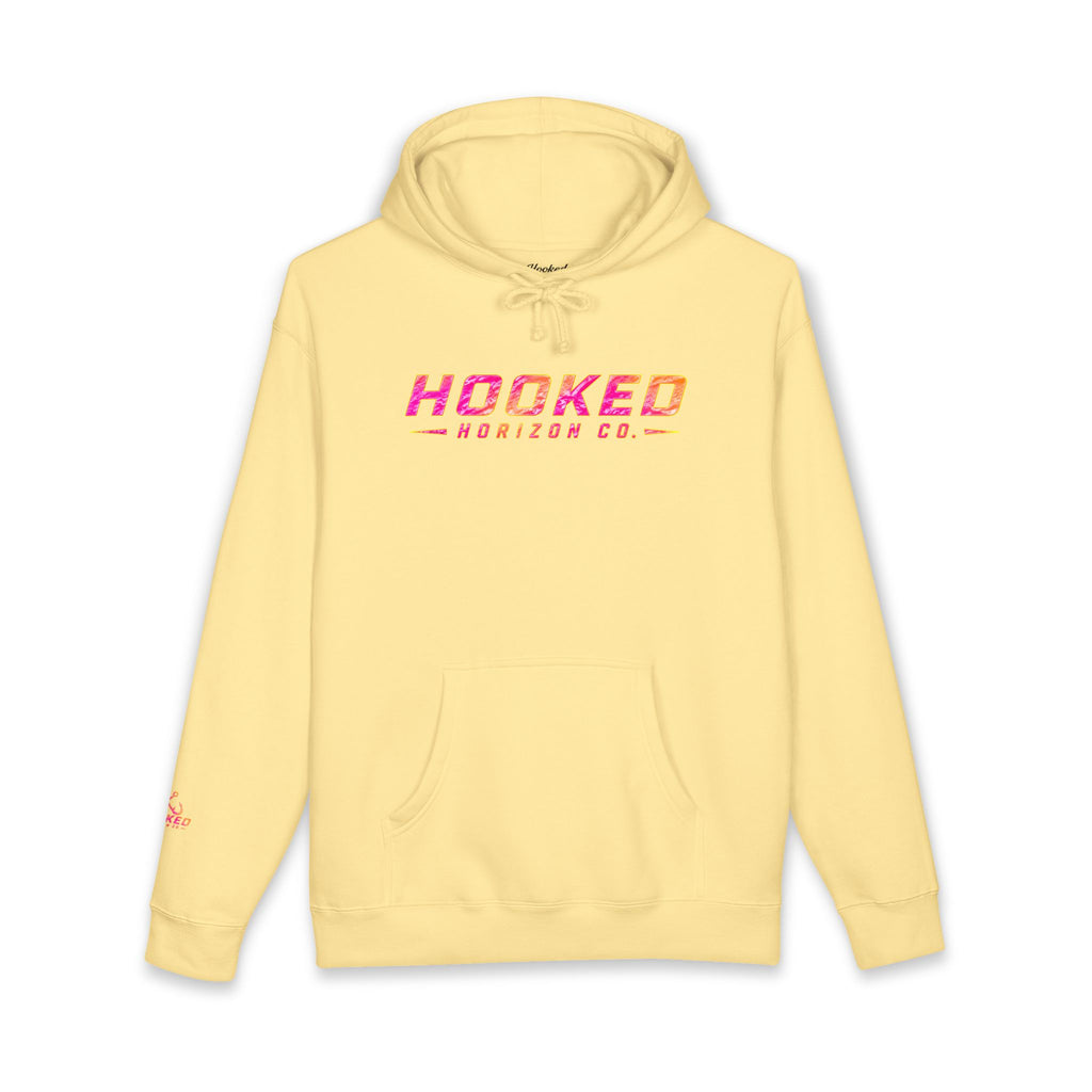 Hot Pink & Peach Hooked Horizon Co. — Fishing Back Graphic Hoodie, Multiple Color Variations