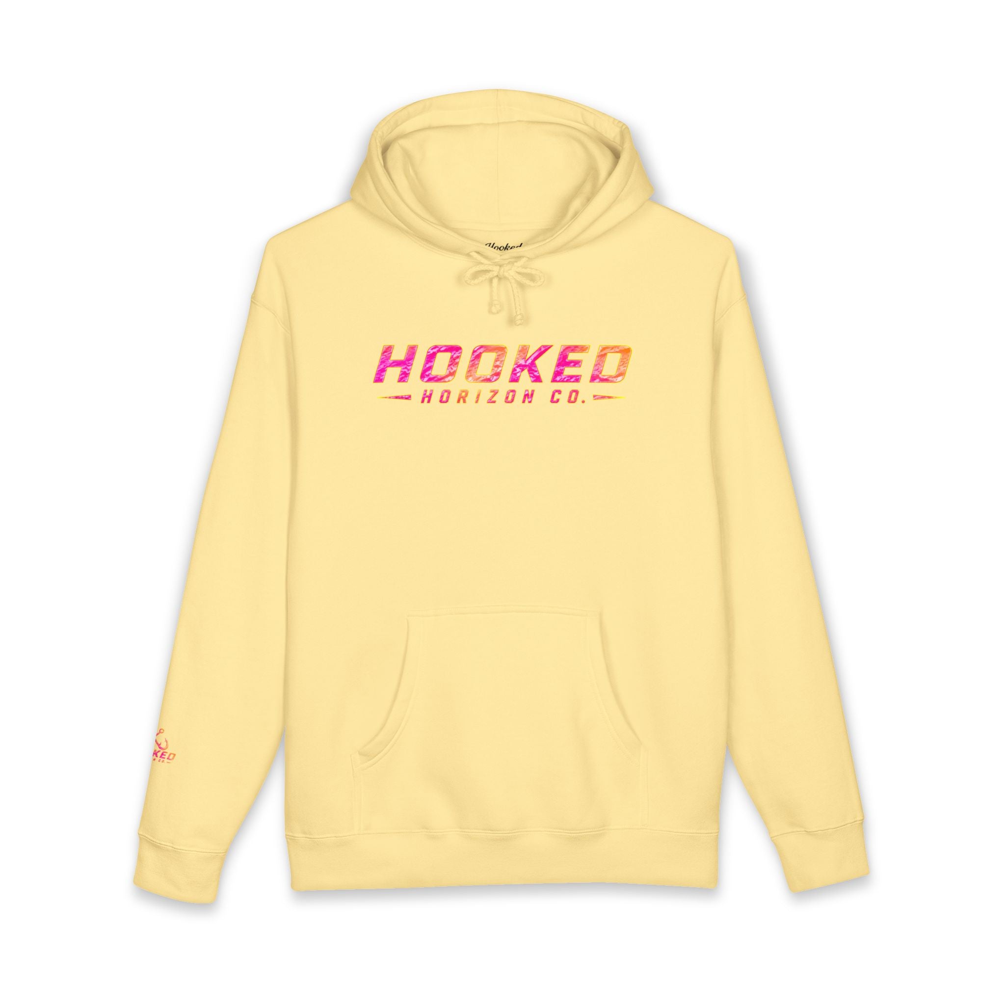 Hot Pink & Peach Hooked Horizon Co. — Fishing Back Graphic Hoodie, Multiple Color Variations