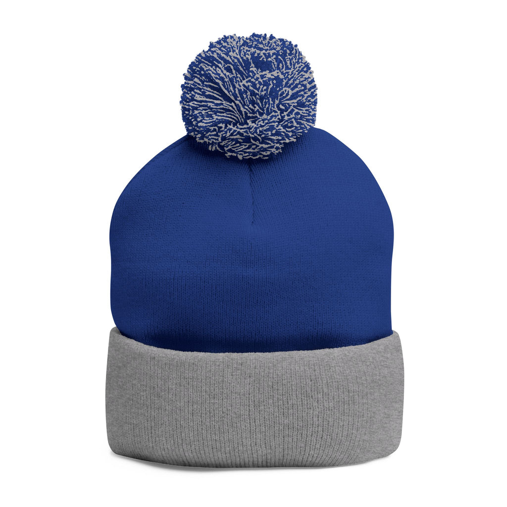 Hooked Horizon Co. Embroidered Pom-Pom Knit Cap — Cozy Grey Beanie with Multiple Color Variations
