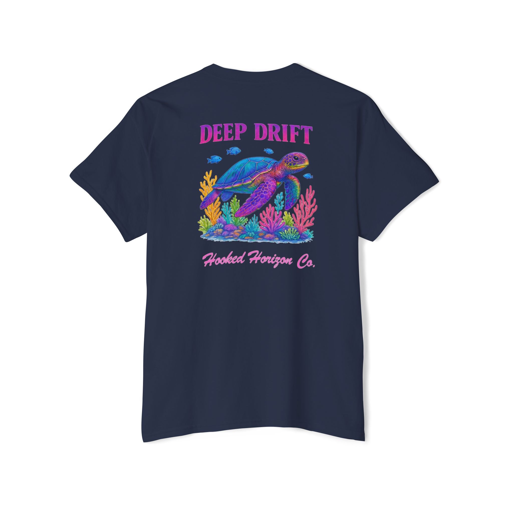 Turtle Deep Drift Hooked HorizonCo.  Tee- Perfect for Angler and Fishing Gifts, For him, For Her Unisex Cotton T-Shirt for Fishing & Wildlife Enthusiasts, Ocean Lovers