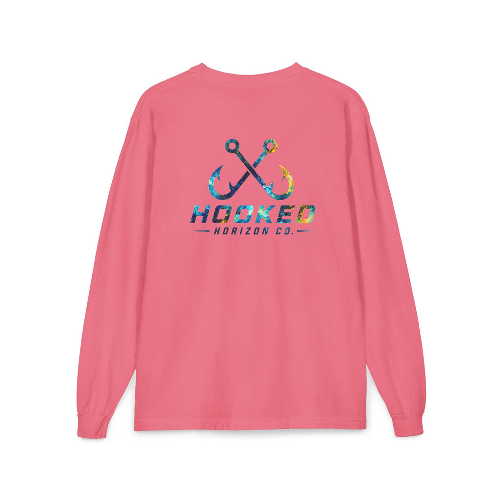 Blue & Gold Hooked Horizon Co.  Classic Logo Unisex Long Sleeve Pocket T-Shirt