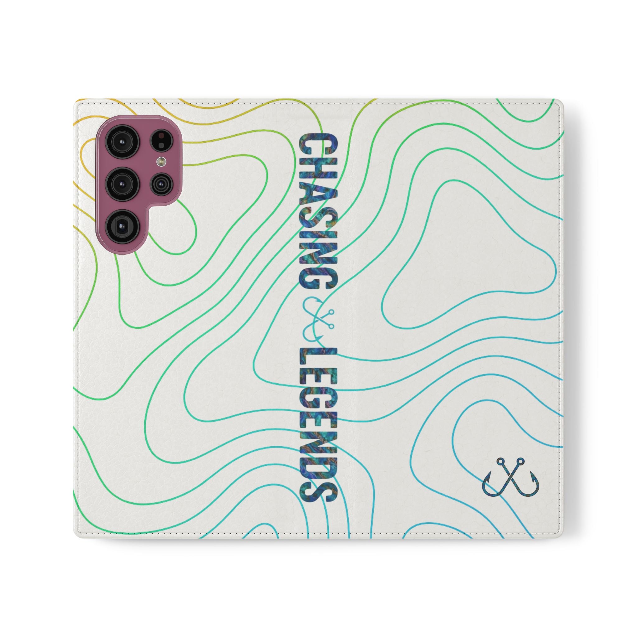 Ocean Topography Waves Flip Phone Case — Turquoise Water Pattern Wallet Cover