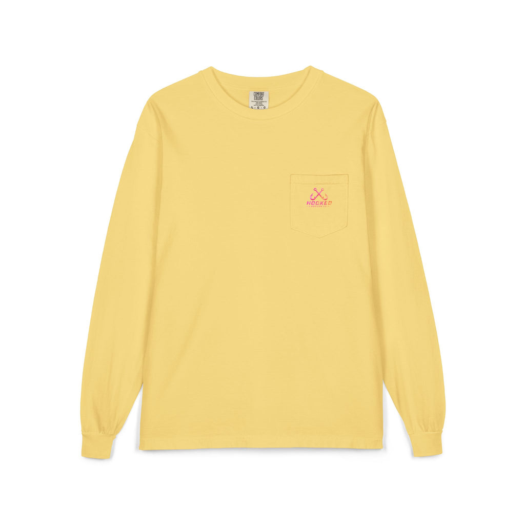 Hot Pink & Peach Hooked Horizon Co. — Classic Logo Unisex Long Sleeve Pocket T-Shirt