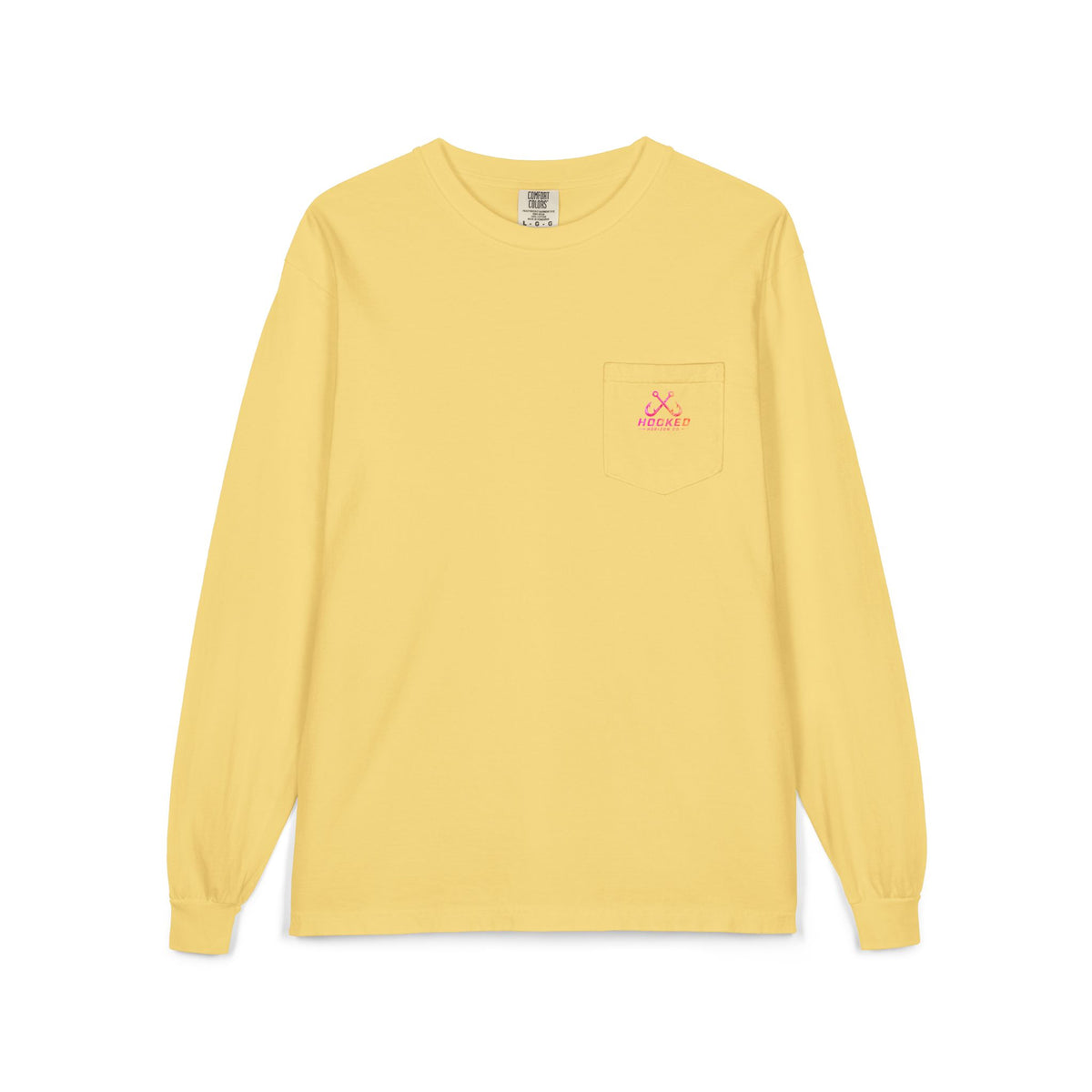 Hot Pink & Peach Hooked Horizon Co. — Classic Logo Unisex Long Sleeve Pocket T-Shirt