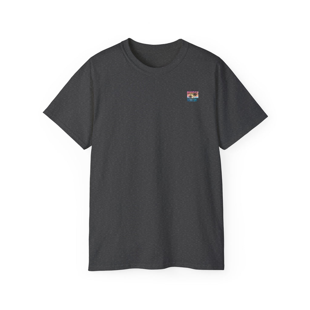 Sunset & Palm Tree T-Shirt — "Hooked" Boat & Horizon Graphic Tee, Multiple Color Variations