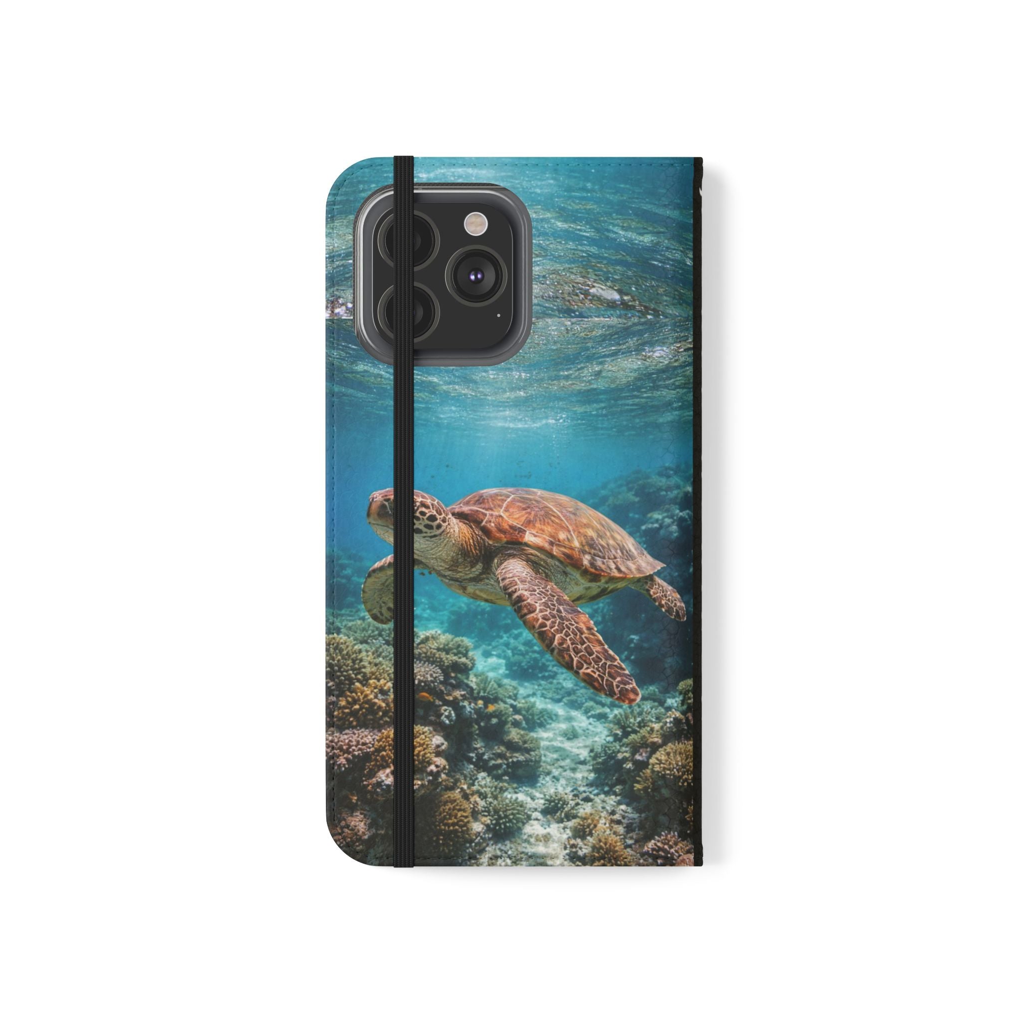 Turtle Hooked Horizon Co Flip Phone Case — Turquoise Water Pattern Wallet Cover