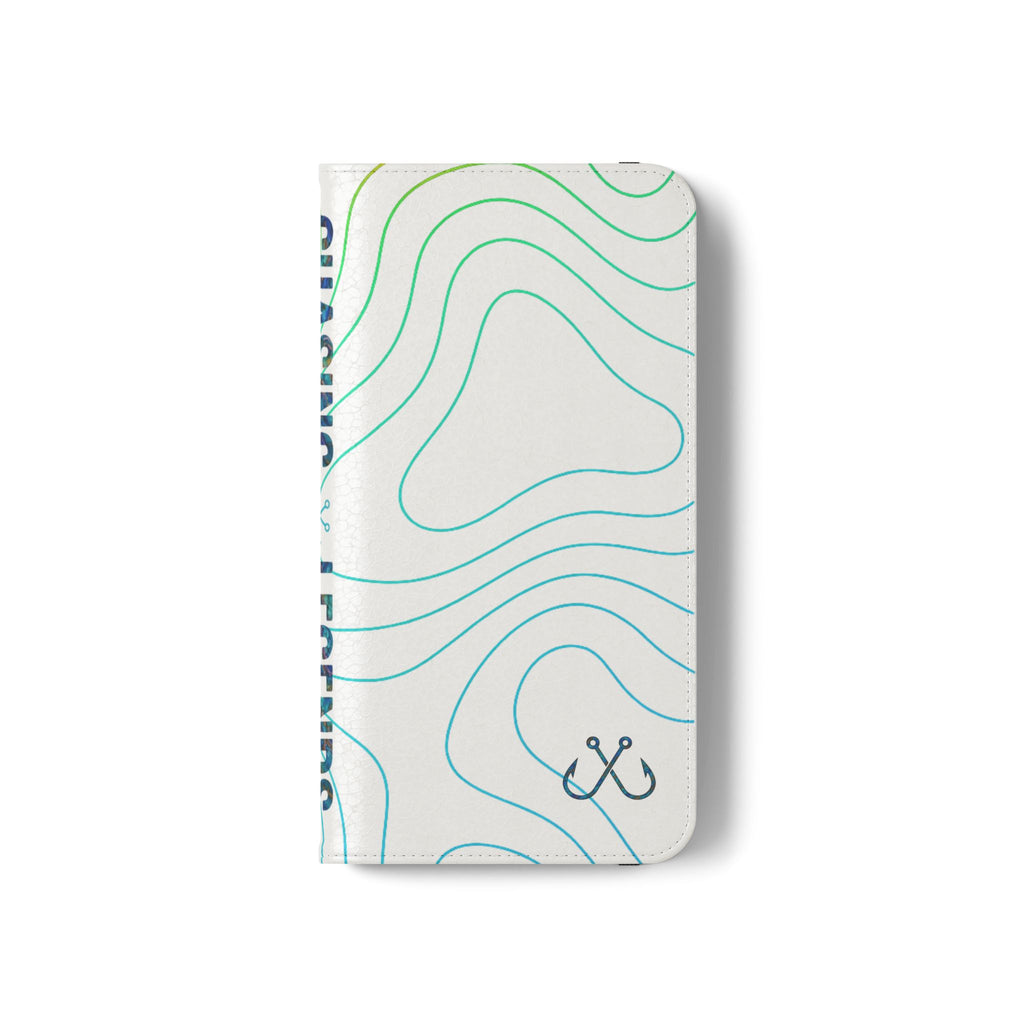 Ocean Topography Waves Flip Phone Case — Turquoise Water Pattern Wallet Cover