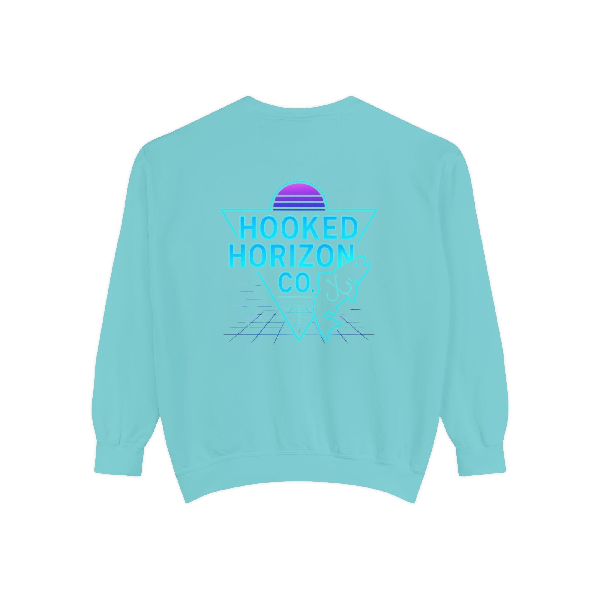 Vintage Vibes Grid Sweatshirt — "Hooked Horizon Co." Logo Pullover