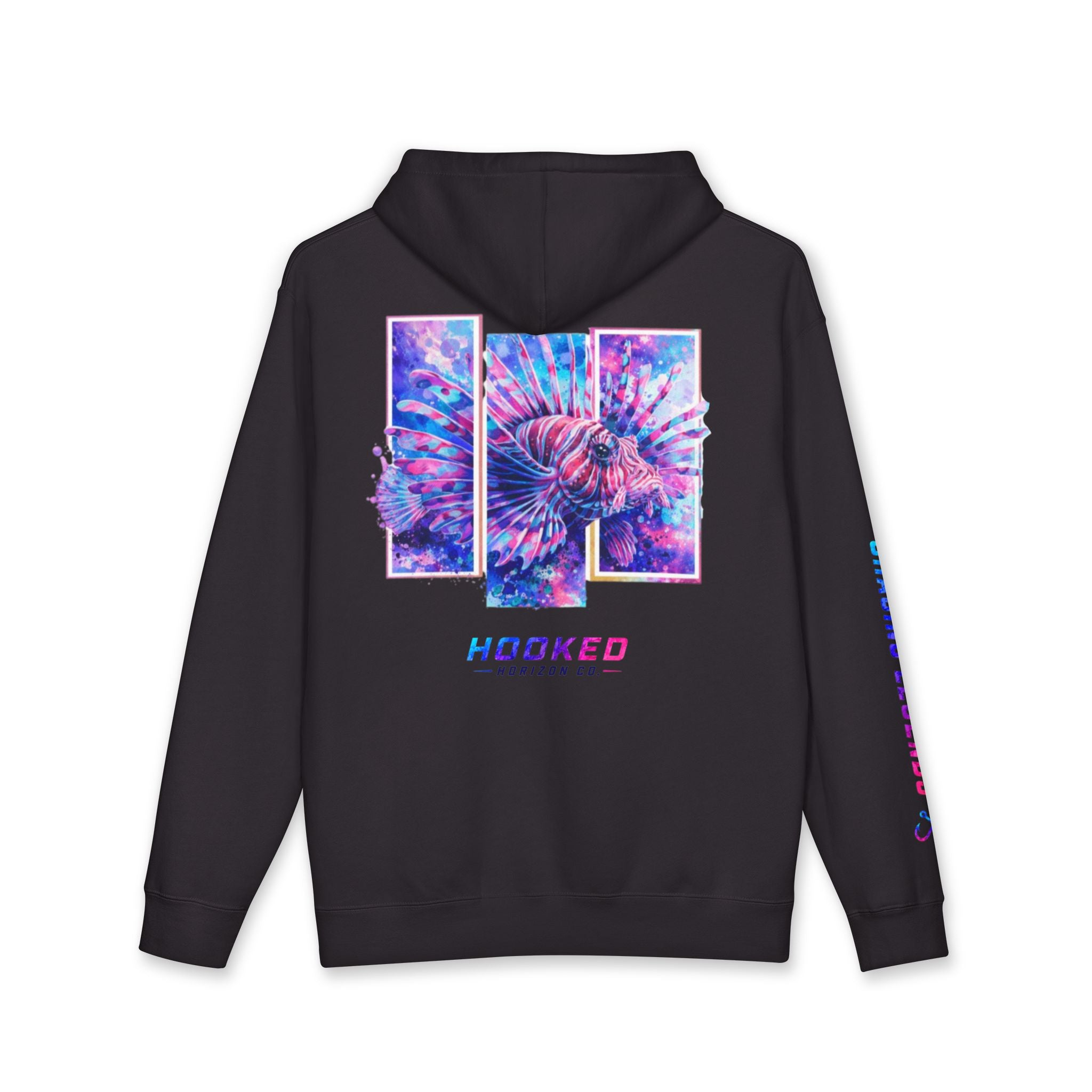 Lion Fish Hoodie Hooked Horizon Co. — Fishing Back Graphic Hoodie, Multiple Color Variations