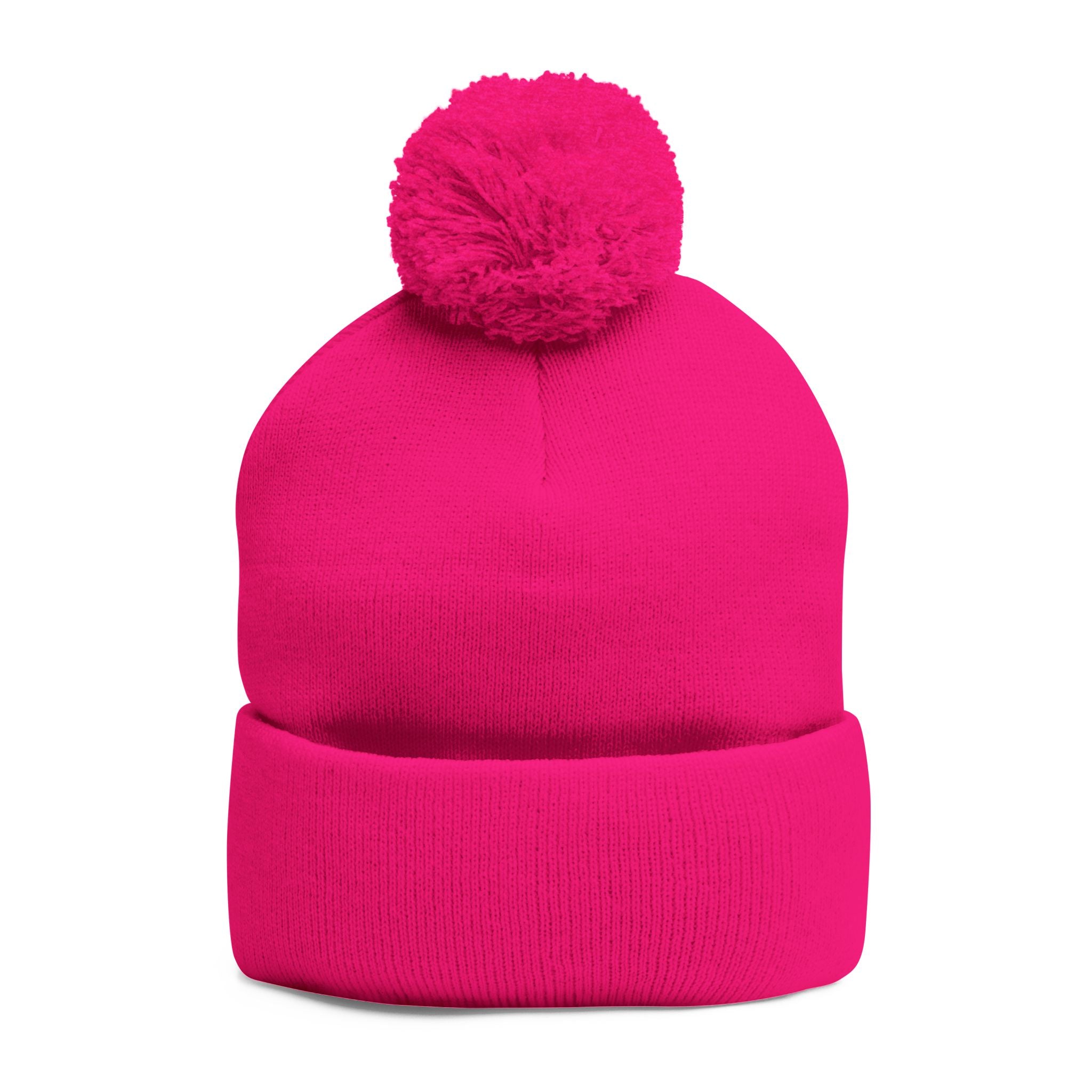 Hooked Horizon Co. Embroidered Pom-Pom Knit Cap — Cozy Grey Beanie with Multiple Color Variations