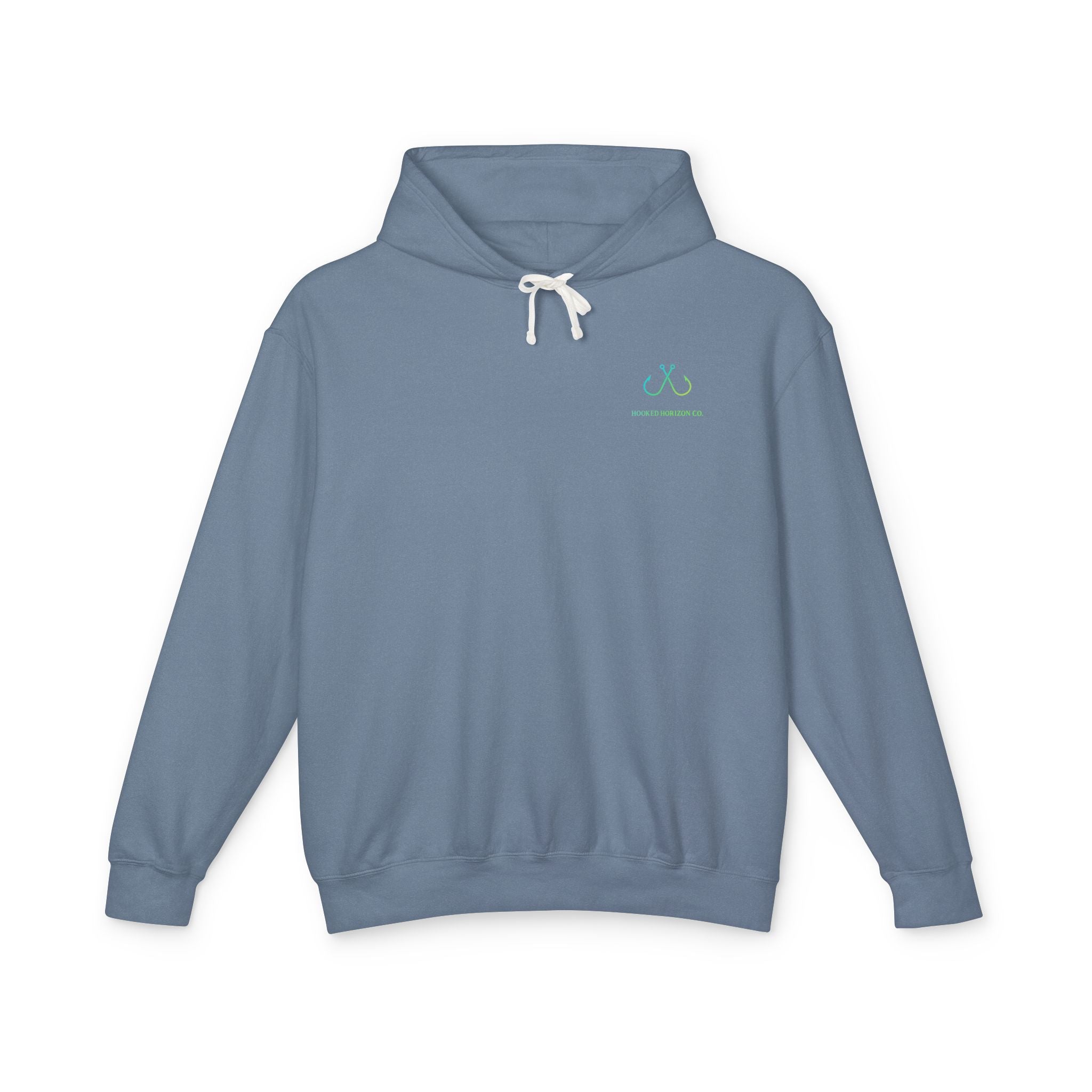 Hooked Horizon Co Green & Blue Unisex Lightweight Hoodie with Deep Drift Design | Perfect for Fishermen, Beach Lovers, Casual Outings, Gift for Him/Her, Nautical Style,  Ocean Lover Gifts