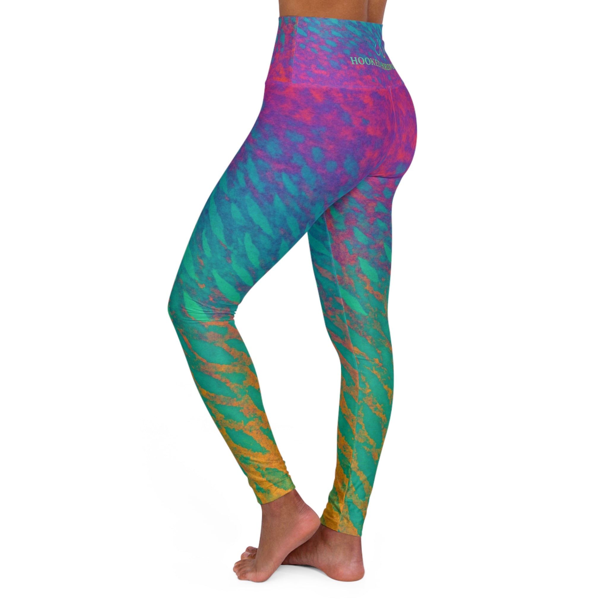 Rainbow Parrot Fish  High Waisted Yoga Leggings, Hooked Horizon Co,  Deep Drift- Purple, Comfortable Activewear, Fitness Pants, Ideal for Gym, Yoga, and Weekend Brunch